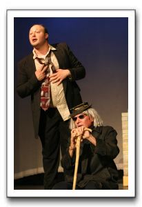 Carl Brandt Long as Launcelot (left) and Jonathan Marget as Old Gobbo