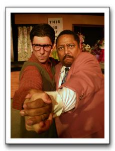 Ryan Schaffer as Seymour Krelborn and Carl Bowman as Mr. Mushnik