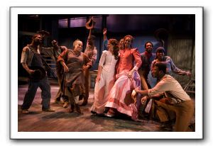 VaShawn McIlwain as Joe, Delores King Williams as Queenie, Stephanie Waters as Magnolia, Terry Burrell as Julie, and ensemble member Kevin McAllister 