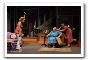 It's a smackdown of biblical proportions! (L to R) Melissa (Beth Hylton), Margaret (Michele Tauber), and Mary (Brigid Cleary)