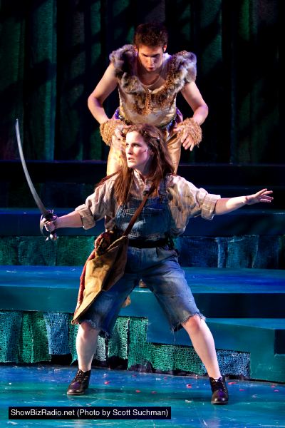 Spirit-Cat Hermes (Matthew Schleigh in background) stalks Andromeda (Casie Platt)