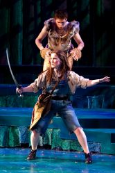Spirit-Cat Hermes (Matthew Schleigh in background) stalks Andromeda (Casie Platt)