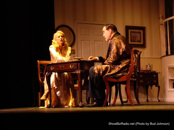 Mary Koster as Billie Dawn and Sandy Irving as Harry Brock playing gin
