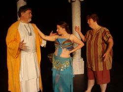 Pseudolous (Jim Mitchell), Tintinabula, a courtesan from the House of Marcus Lycus (Colleen Conner), Hysterium (Denise Mattingly)