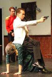 Jack Ladd ( Nigel Rancour), Sarah Moffit (Miss Tweed), and Jack Freeland (Col. Gillweather)