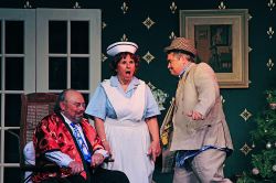Jack Seeley as Sheridan Whiteside; Kathleen Donovan as Miss Preen; Joe Bersack as Banjo