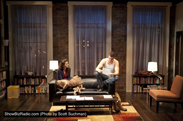 Peter (Thomas Keegan) shares his late twin brother's emails with his sister-in-law Kelly (Rachel Zampelli)