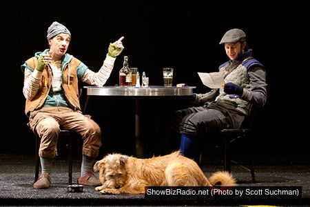 Euan Morton as Launce, Adam Green as Speed and Oliver, the dog, as Crab