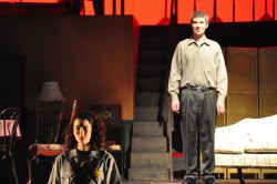 Otto Frank (Drew Holcombe) recounts the fate of his daughter Anne (Catherine Ariale)