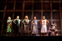 Kasidy Devlin (Sir Robin), Adam Grabau (Sir Lancelot), Jacob L. Smith (Sir Dennis Galahad), Thomas DeMarcus (Sir Bedevere), Arthur Rowan (King Arthur), and Michael J. Berry (Patsy)