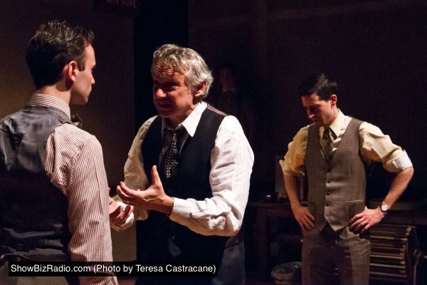 Stephen Russell Murray at Nathan Leopold, Michael Kramer as Clarence Darrow, and Alex Mandell as Richard Loeb