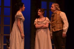 Caitlin McWethy (Elizabeth Bennet), Solveig Moe (Lydia Bennet), Jim Reiter (Mr. Bennet)