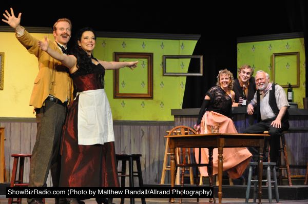 David Carter as Einstein, Annie Ermlick as Germaine, Melissa Dunlap as Suzanne, Stu Fischer as Freddy and Joseph LeBlanc as Gaston. Einstein explains his theory of relativity to Germaine, the barmaid.