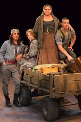 Nehal Joshi as Swiss Cheese, Erin Weaver as Kattrin, Kathleen Turner as Mother Courage and Nicholas Rodriguez as Eilif