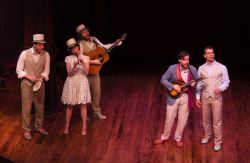Fiasco Theater singing 'Who is Sylvia?' Zachary Fine, Emily Young, Andy Grotelueschen, Paul L. Coffey, and Noah Brody