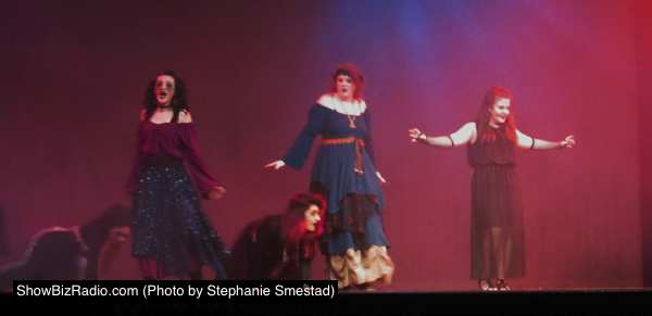 Celene Daniels (witch minion/murderer #1), Brianna Lattanzio (witch #2), Veronica Soriano (witch minion/murderer #2), Mica Lewis (witch #1), and Nikaleta Exis (Hecate)