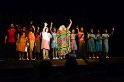 In the climax of 'I Know Where I've Been,' Motormouth Maybelle (Aaliyah Dixon) inspires Tracy, Link, Penny, her children Seaweed & Little Inez and all the members of the Detention Ensemble and the Dynamites (far right)